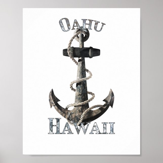 Oahu Hawaii Vacation Nautical Anchor Sailing Poster (Front)
