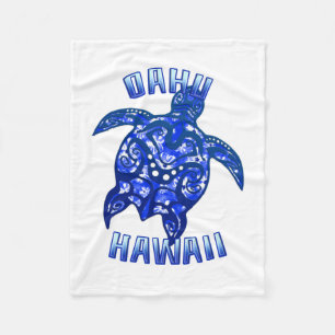 Oahu Hawaii Vacation Tribal Turtle Fleece Blanket