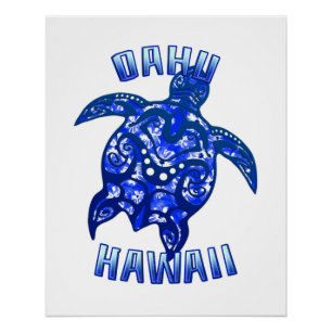 Oahu Hawaii Vacation Tribal Turtle Poster