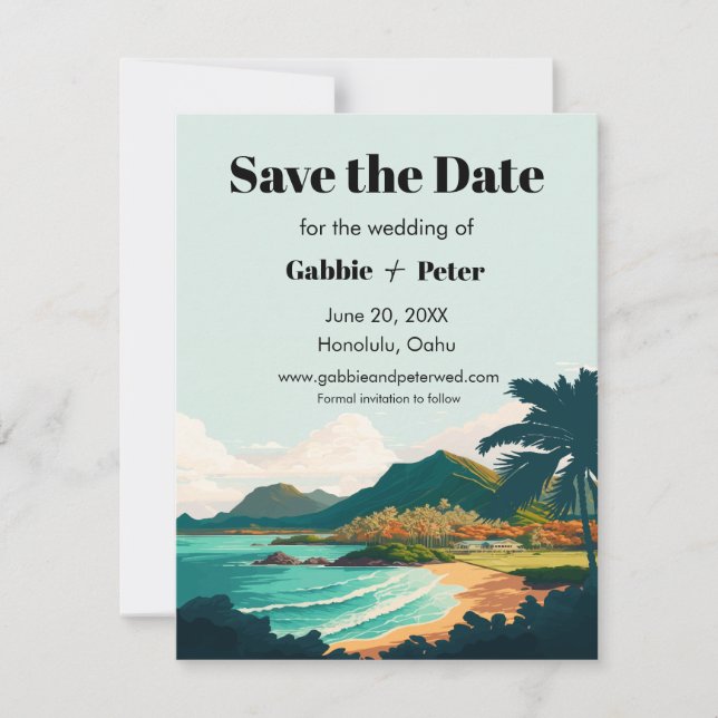 Oahu Hawaii Wedding Save the Date Invitation (Front)