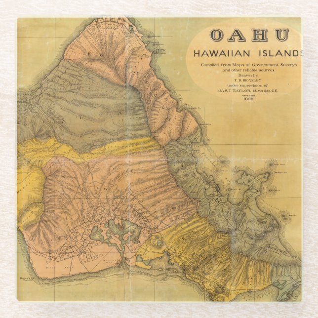 Oahu, Hawaiian Islands Glass Coaster (Front)