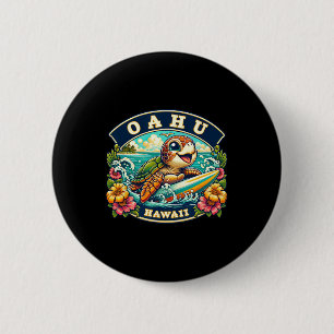 Oahu Hawaiii Cute Sea Turtle Surfing 6 Cm Round Badge