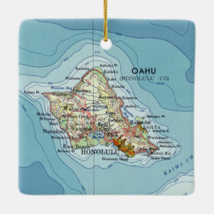 Oahu Island Vintage Map Ceramic Ornament