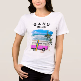 Oahu Kamaʻaina Pink Vintage Van Surfboard Soft Tri-Blend Shirt