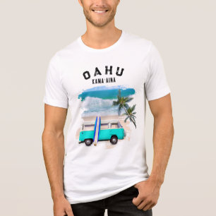 Oahu Kamaʻaina Turquoise Vintage Van Surfboard Tri-Blend Shirt