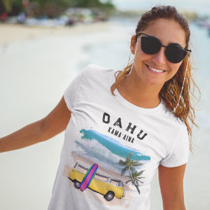 Oahu Kamaʻaina Yellow Vintage Van Surfboard T-Shirt