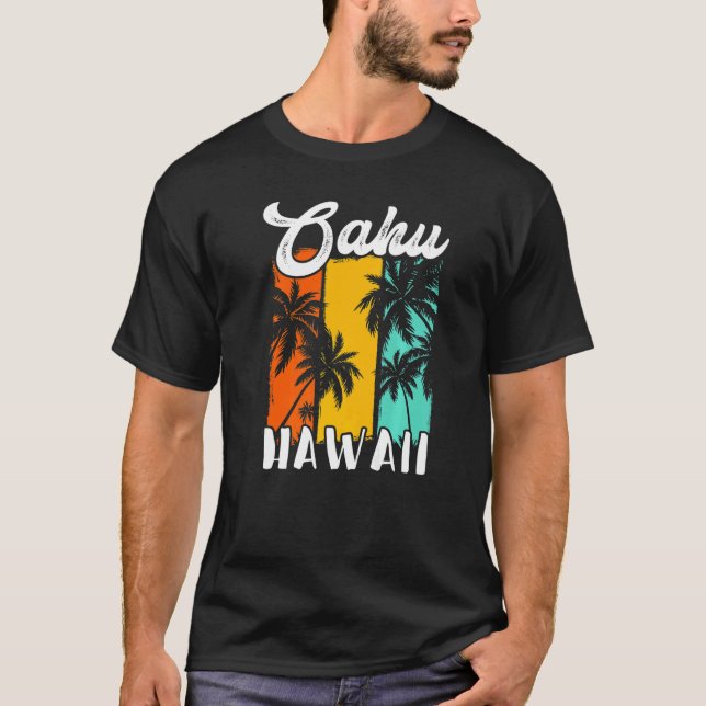 Oahu Palm Trees Beach Hawaiian Retro Vacation Fami T-Shirt (Front)