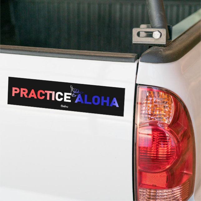 Oahu Practice Aloha Flag Shaka (Hang loose)  Bumper Sticker (On Truck)