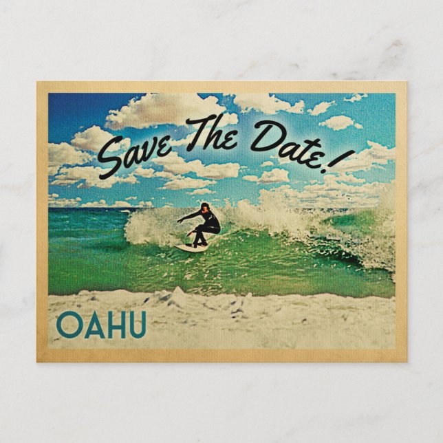Oahu Save The Date Hawaii Surfing Announcement Postcard (Front)