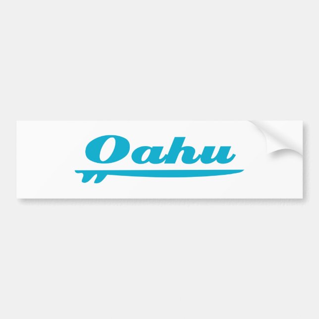 Oahu surfboard blue bumper sticker (Front)