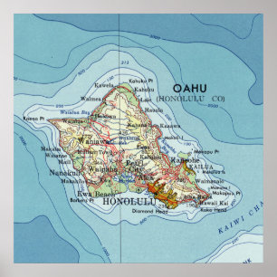 Oahu Vintae Map Poster