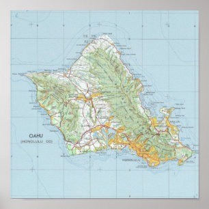 Oahu Vintage Map Poster