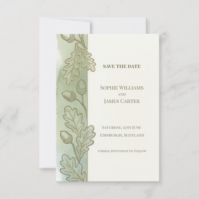 Oak Acorn Save The Date Card (Front)