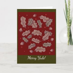 Oak and Holly Solstice Yule Red and Green Holiday Card
