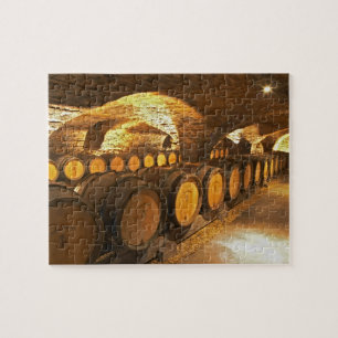 Oak barrles in the cellar at Domaine Comte Jigsaw Puzzle