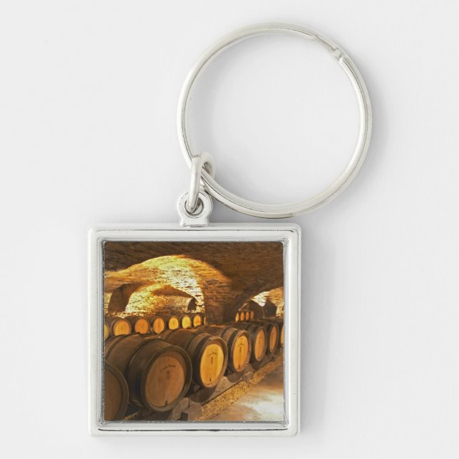 Oak barrles in the cellar at Domaine Comte Key Ring (Front)