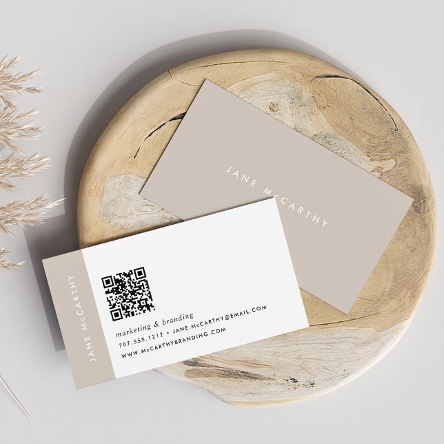 Oak Beige | Modern Minimalist QR Code Business Card (Creator Uploaded)