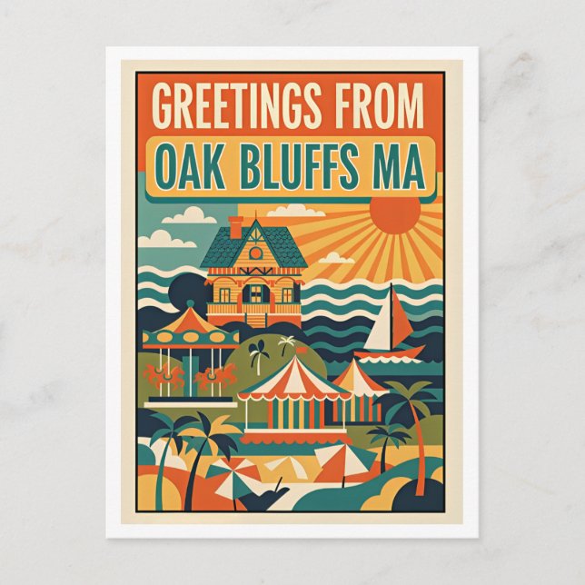 Oak Bluffs MA Retro Art Print Postcard (Front)