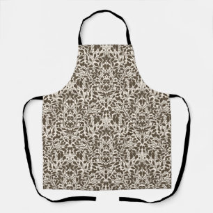 Oak branches and leaves, damask pattern in brown a apron