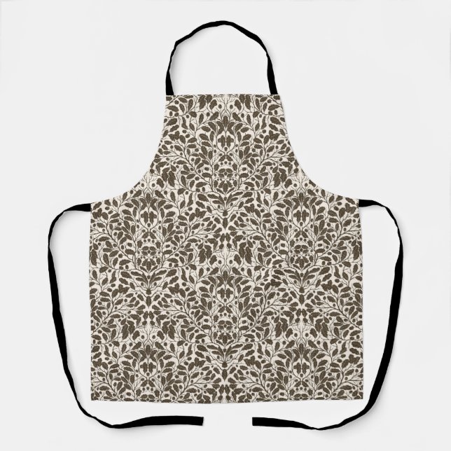 Oak branches and leaves, damask pattern in brown a apron (Front)