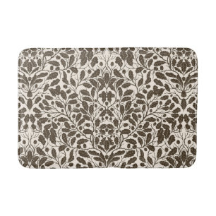 Oak branches and leaves, damask pattern in brown a bath mat