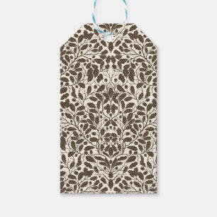Oak branches and leaves, damask pattern in brown a gift tags