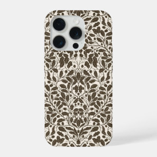 Oak branches and leaves, damask pattern in brown a iPhone 15 pro case