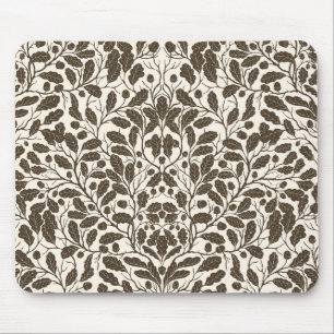 Oak branches and leaves, damask pattern in brown a mouse mat