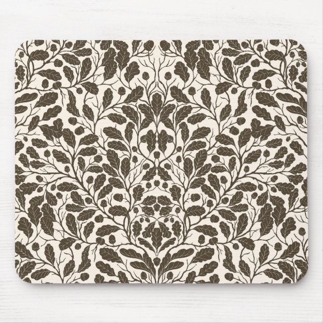 Oak branches and leaves, damask pattern in brown a mouse mat (Front)