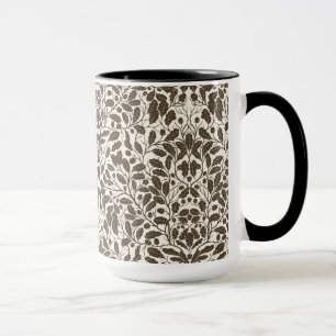 Oak branches and leaves, damask pattern in brown a mug