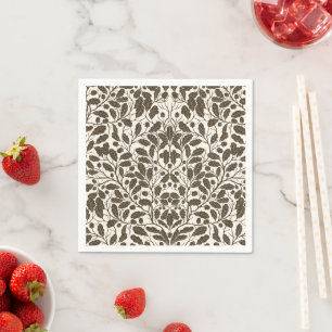 Oak branches and leaves, damask pattern in brown a napkin