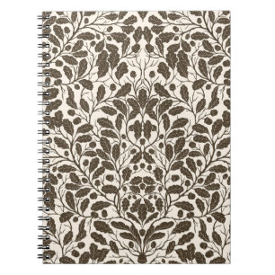 Oak branches and leaves, damask pattern in brown a notebook