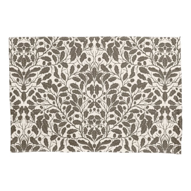 Oak branches and leaves, damask pattern in brown a pillowcase (Front-Left)