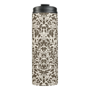 Oak branches and leaves, damask pattern in brown a thermal tumbler