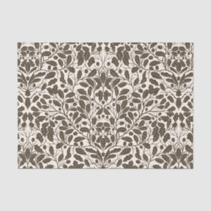 Oak branches and leaves, damask pattern in brown a tissue paper