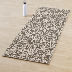 Oak branches and leaves, damask pattern in brown a yoga mat