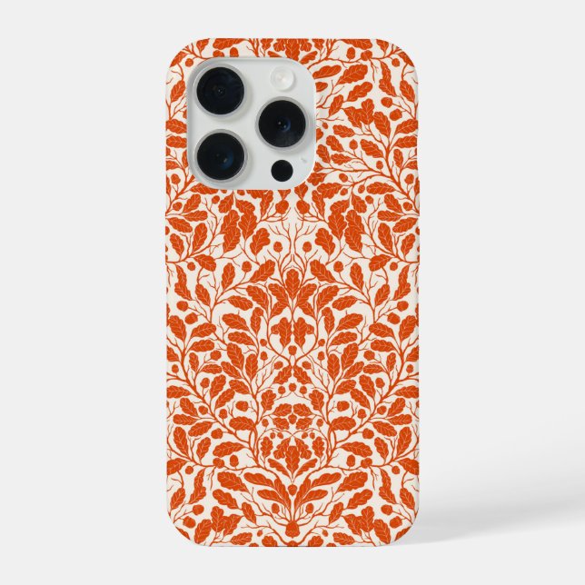 Oak branches and leaves, damask pattern in dark or iPhone case (Back)