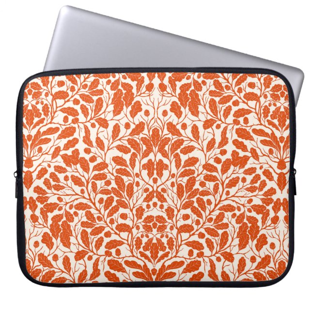 Oak branches and leaves, damask pattern in dark or laptop sleeve (Front)