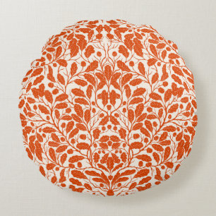Oak branches and leaves, damask pattern in dark or round cushion