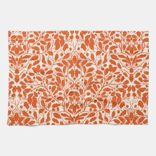 Oak branches and leaves, damask pattern in dark or tea towel