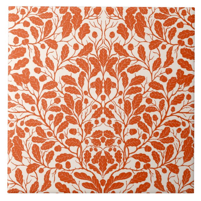 Oak branches and leaves, damask pattern in dark or tile (Front)