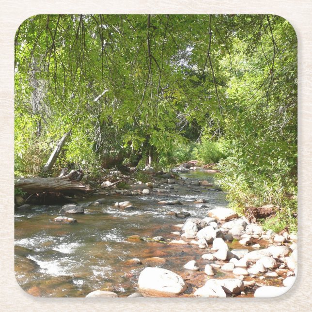 Oak Creek II in Sedona Arizona Nature Photography Square Paper Coaster (Front)