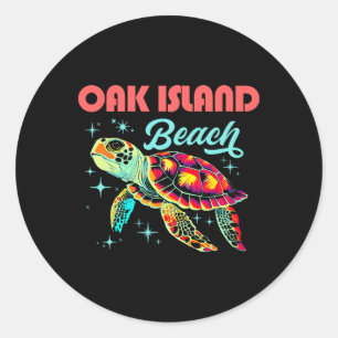 Oak Island Beach Nc Artistic Sea Turtle Retro Classic Round Sticker
