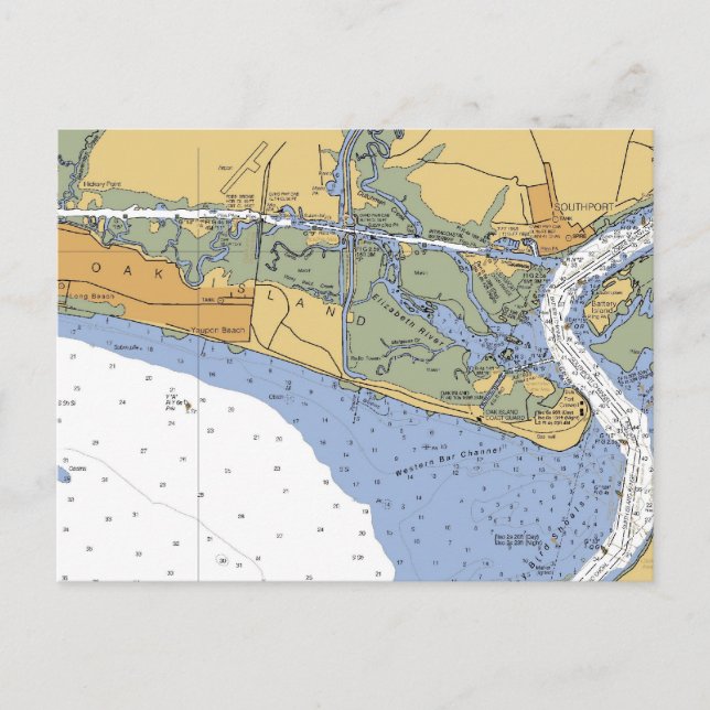 Oak Island, NC Nautical Chart Postcard (Front)