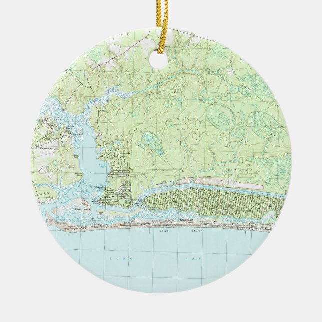 Oak Island North Carolina Map (1990) Ceramic Tree Decoration (Front)