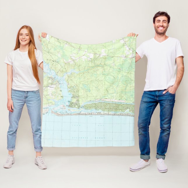 Oak Island North Carolina Map (1990) Fleece Blanket (In Situ)