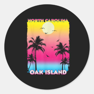 Oak Island North Carolina Nc Summer Vintage Sunset Classic Round Sticker