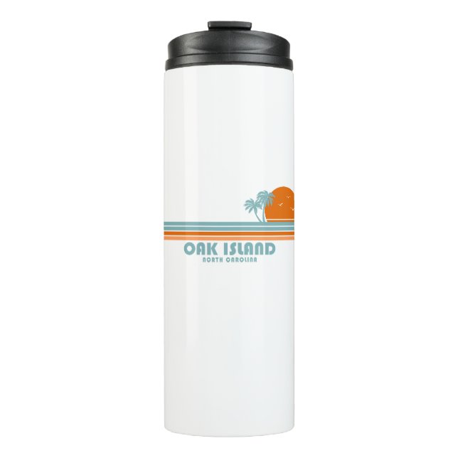 Oak Island North Carolina Sun Palm Trees Thermal Tumbler (Front)