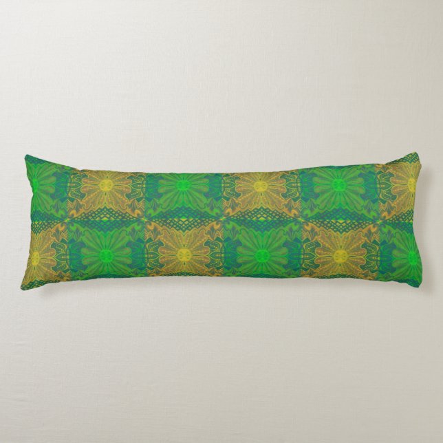 Oak King, bohemian floral pattern, green & yellow Body Cushion (Front)