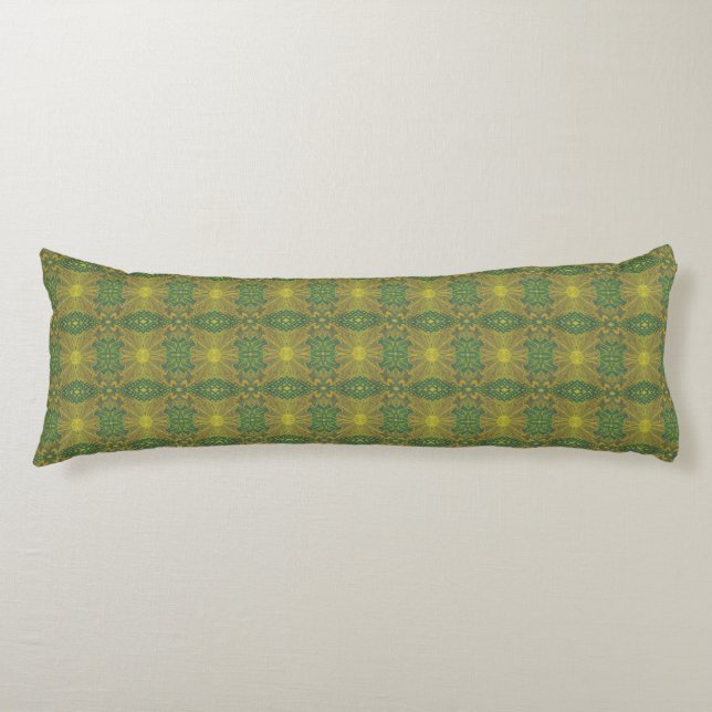 "Oak King", floral bohemian pattern, green, yellow Body Cushion (Front)